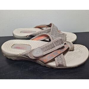 Skechers Women's 10 Reggae Slim Slide Sandal Adjustable Strap Beige Slip-On